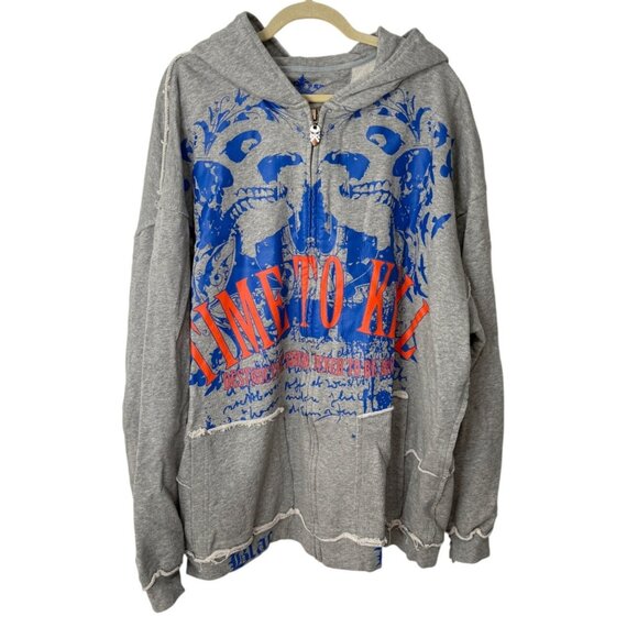 Blac Label Gray Hoodie Jacket Time To Kill Streetwear Distressed Y2K Size 5XL - Picture 1 of 8